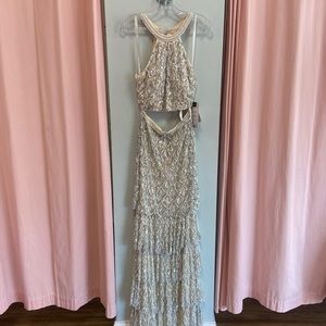 Mac Duggal 2 Piece Pearl Fully Beaded Gown